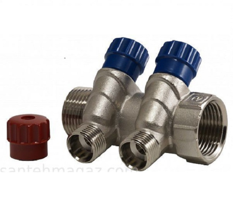 Коллектор 2 выхода Valtec 3/4"x1/2"Н с вентилями VTc.560.N.0502