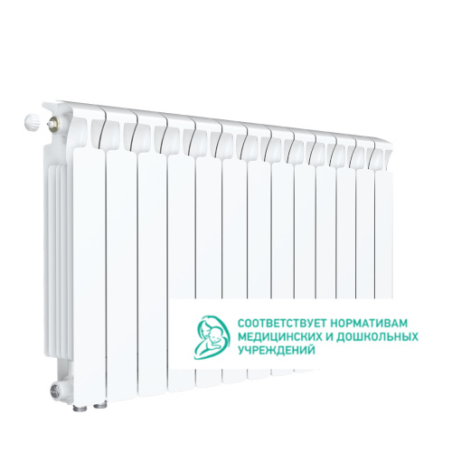 Биметаллический радиатор Rifar Monolit 500 Ventil VL - 13 секций, нижнее слева, белый
