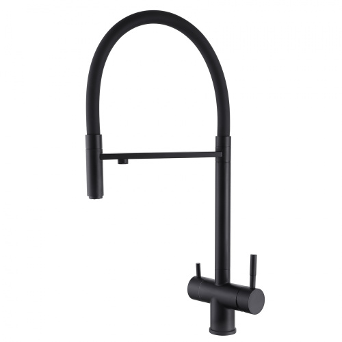 Смеситель для кухни ABBER Wasser Kreis AF81141B с подключением фильтра и выдвижной лейкой, черный матовый