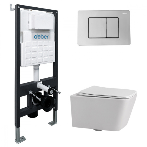 Комплект ABBER: унитаз Rechteck AC1201 белый, инсталляция AC0105, клавиша AC0120 хром