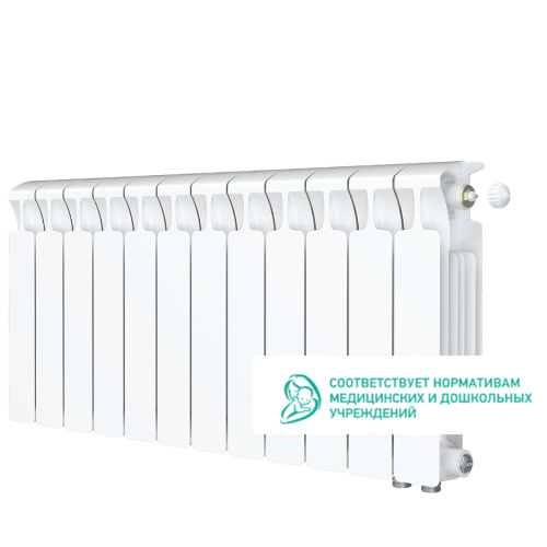 Биметаллический радиатор Rifar Monolit 350 Ventil VR - 12 секций, нижнее справа, белый