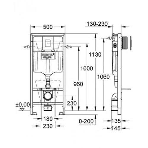 Инсталляция для унитаза 5 в 1 Grohe Rapid SL, бачок GD2, клавиша Skate Cosmopolitan, звукоизоляция, Fresh система 38827000