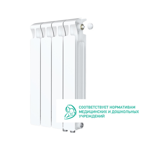 Биметаллический радиатор Rifar Monolit 500 Ventil VR - 4 секции, нижнее справа, белый