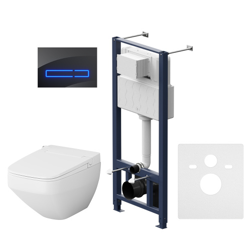 Унитаз-биде с инсталляцией Am.Pm IS450A38.CCC50A сенсор Touchless Pro черный + Inspire V2.0 белый, безободковый, электрокрышка биде