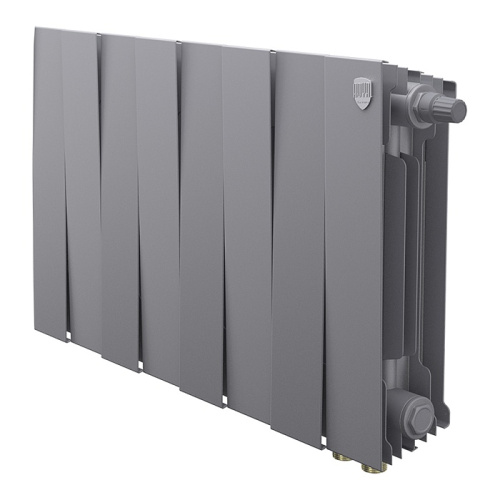 Биметаллический радиатор Royal Thermo PianoForte 300 VDR - 8 секции, нижнее справа, серебристый Silver Satin