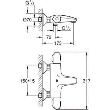 Смеситель для ванны Grohe Grohtherm 1000 34155003 Хром, термостатический