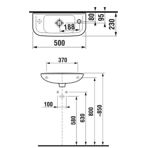 Раковина Jika Olymp 156130001051 белый, отверстие слева 500x230
