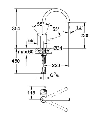 Смеситель для кухни Grohe Concetto 32661001 хром, регулируемый радиус вращения излива