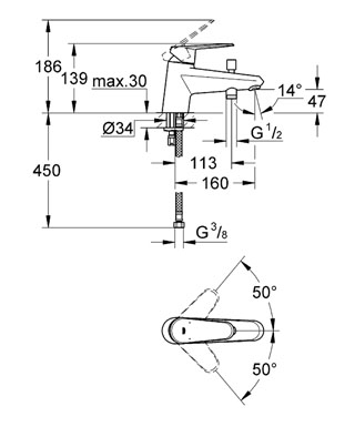 Смеситель для ванны Grohe Eurodisc Cosmopolitan 33192002 Хром, на деку ванны