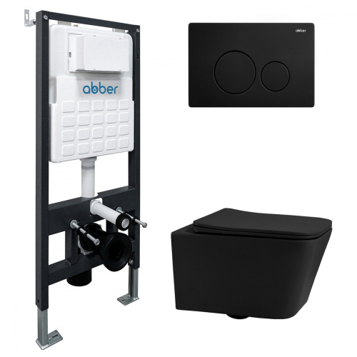 Комплект ABBER: унитаз Rechteck AC1201MB черный матовый, инсталляция AC0105, клавиша AC0121MB черный матовый