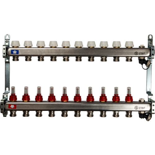 Коллектор отопления STOUT 1"нержа., 10x3/4" с расxодомерами, без кранов SMS 0927 000010