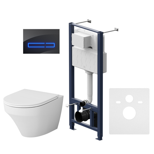 Унитаз с инсталляцией Am.Pm IS450A38.501700 клавиша сенсор Touchless Pro черный + Inspire белый, безободковый, сиденье микролифт