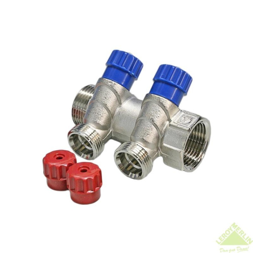 Коллектор 2 выхода Valtec 1"x1/2"Н с вентилями VTc.560.N.0602