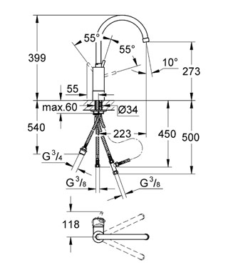 Смеситель для кухни Grohe Concetto 32666001 хром, запорный клапан