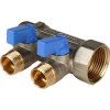 Коллектор 2 выхода STOUT 1"x1/2" с кранами, синии ручки SMB 6211 011202