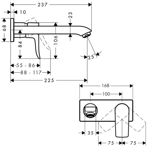 Смеситель для раковины Hansgrohe Metris 31086000 хром, настенный, излив 225 мм