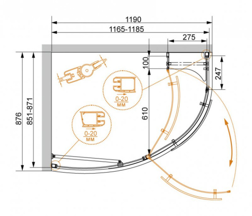 Душевой уголок 120x90 Cezares ELENA-W-RH-1-120/90-C-Cr-L