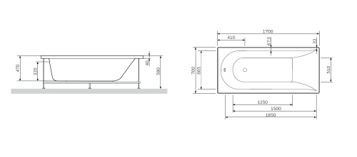 Каркас для ванны AM.MP Spirit W72A-170-070W-R2