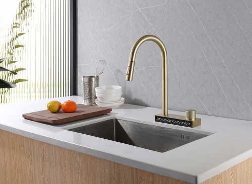Смеситель для кухни ABBER Wasser Kreis AF8114G с выдвижной лейкой, золото матовое