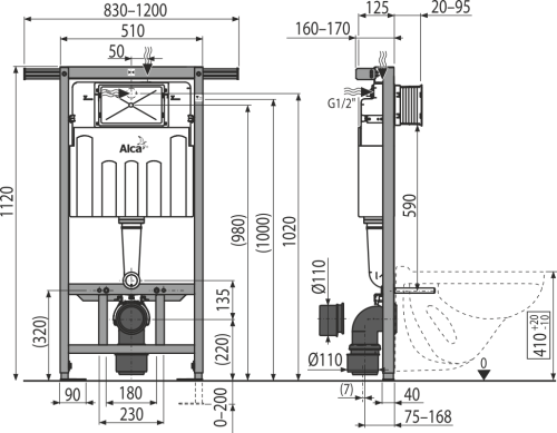 Инсталляция для унитаза Alcaplast Jádroмodul AM102/1120 с креплением к боковым стенам