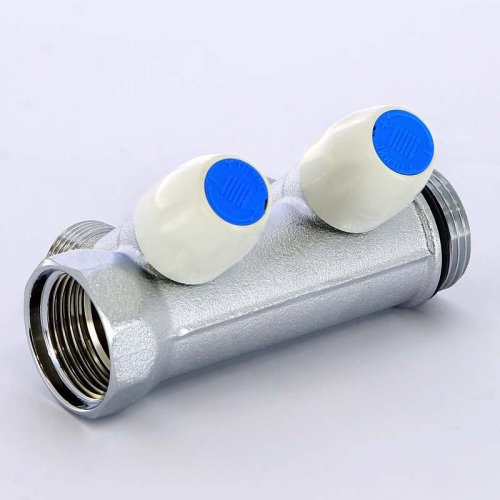 Коллектор 2 выхода Tiemme 1"x3/4"евроконус с вентилями, никелированый 1860024