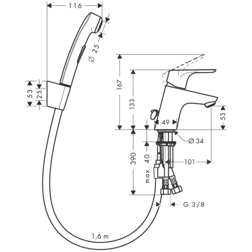 Смеситель для раковины Hansgrohe Focus 31926000 хром, гигиенический душ