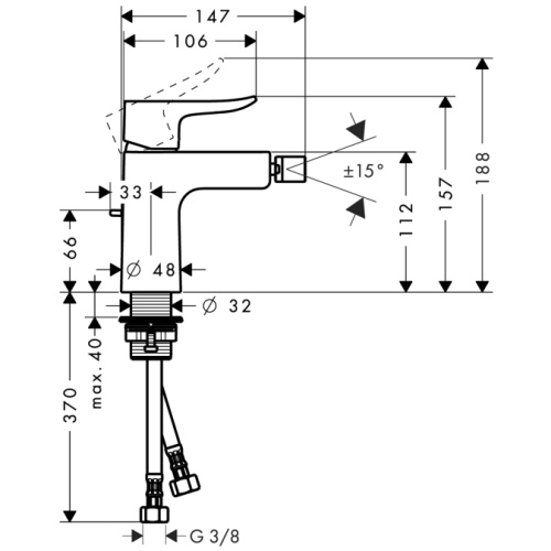 Смеситель для биде Hansgrohe Metris 31280000 Хром, донный клапан