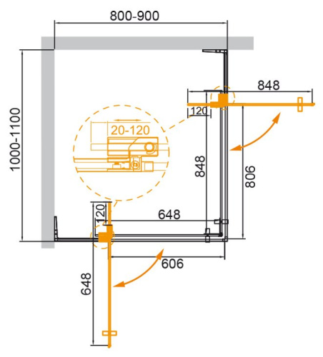 Душевой уголок 80-90x90-100 Cezares SLIDER-AH-2-80/90-90/100-GRIGIO-NERO
