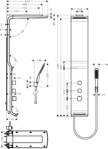 Душевая панель с термостатом Hansgrohe Raindance Lift белый 180 2jet