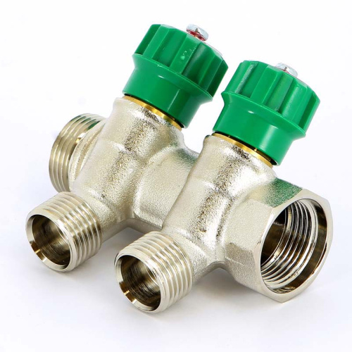 Коллектор 2 выхода Tiemme 3/4"x1/2"евроконус с вентилями, никелированый 1840003