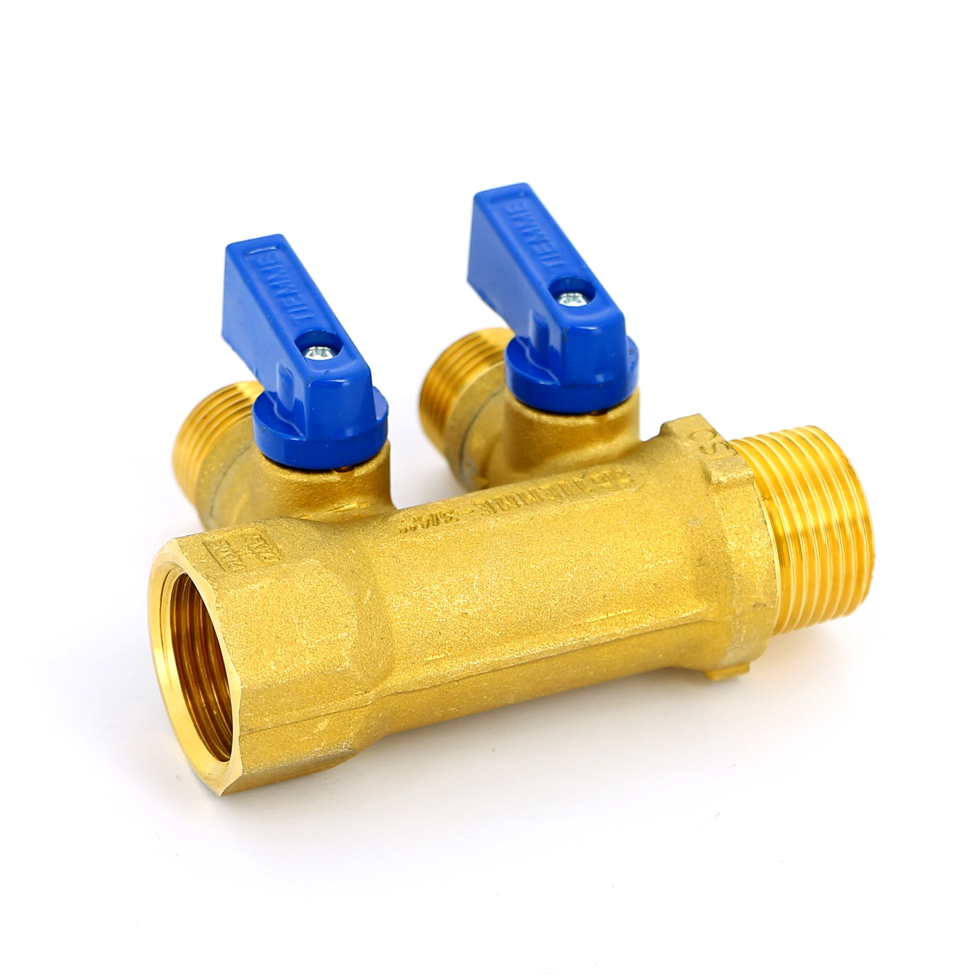 Коллектор 2 выхода Tiemme 3/4"x1/2"евроконус с кранами, латунь 1820002