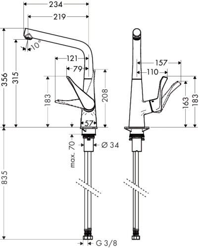 Смеситель для кухни Hansgrohe Metris 14822800 сталь