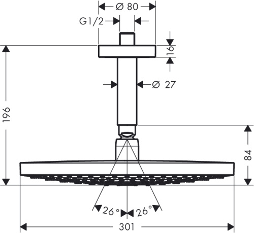 Верхний душ Hansgrohe Raindance Select S 300 2jet хром/белый, потолочный 27337400