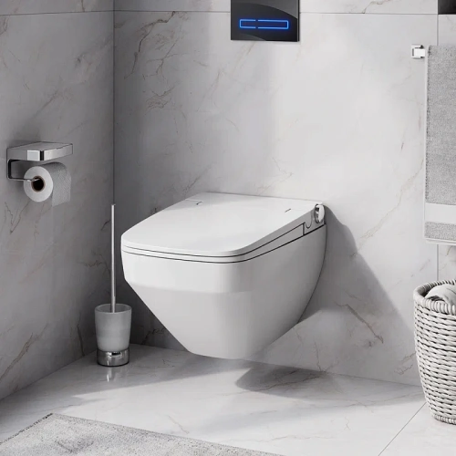 Унитаз-биде с инсталляцией Am.Pm IS450A38.CCC50A сенсор Touchless Pro черный + Inspire V2.0 белый, безободковый, электрокрышка биде