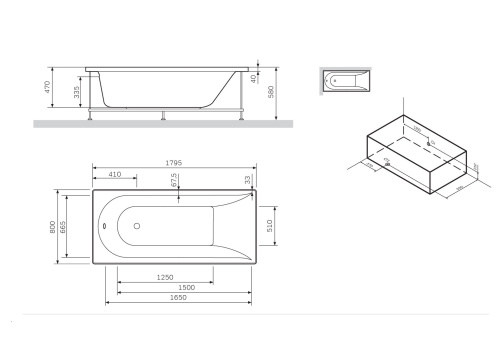 Каркас для ванны AM.MP Spirit W72A-180-080W-R2