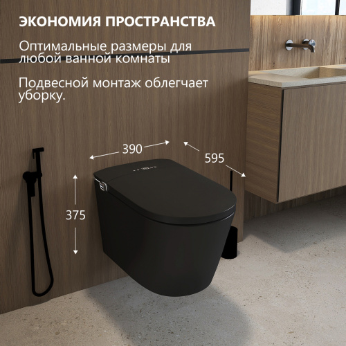 Электронный, подвесной унитаз-биде ABBER Bequem AC1121SMB черный матовый
