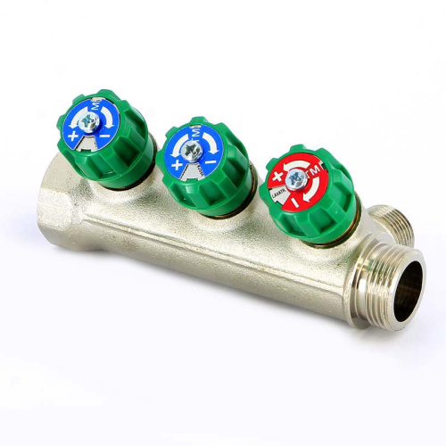 Коллектор 3 выхода Tiemme 3/4"x1/2"евроконус с вентилями, никелированый 1840002