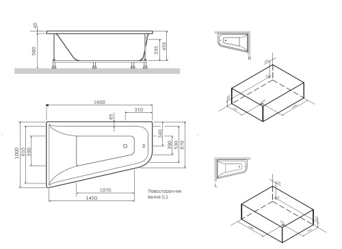 Каркас для ванны AM.MP Spirit W72A-160-100W-R2