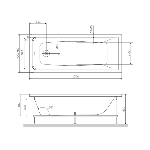 Каркас для ванны AM.MP Gem W90A-170-070W-R