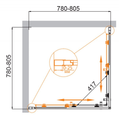 Душевой уголок 90x90 Cezares MOLVENO-A-2-90-P-Cr