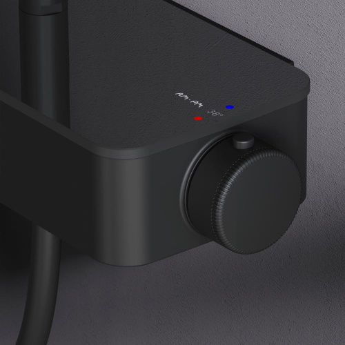 Душевая система Am.Pm Inspire V2.0 F0750A422 черный: смеситель полка с термостатом, стойка с верхним душем, ручной душ