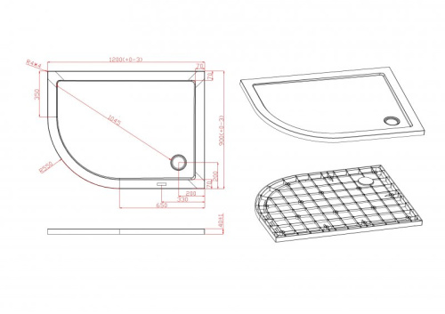 Душевой поддон SMC 120x90 Cezares TRAY-M-RH-120/90-550-35-W-R правый, асимметричный, стеклокомпозит
