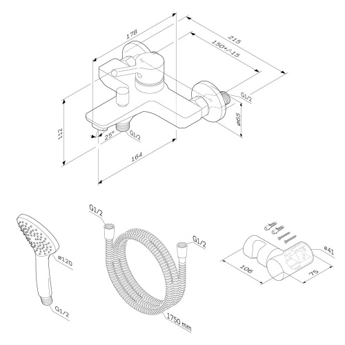 Смеситель для ванны AM.PM X-Joy S F85B15000 душевой набор, хром