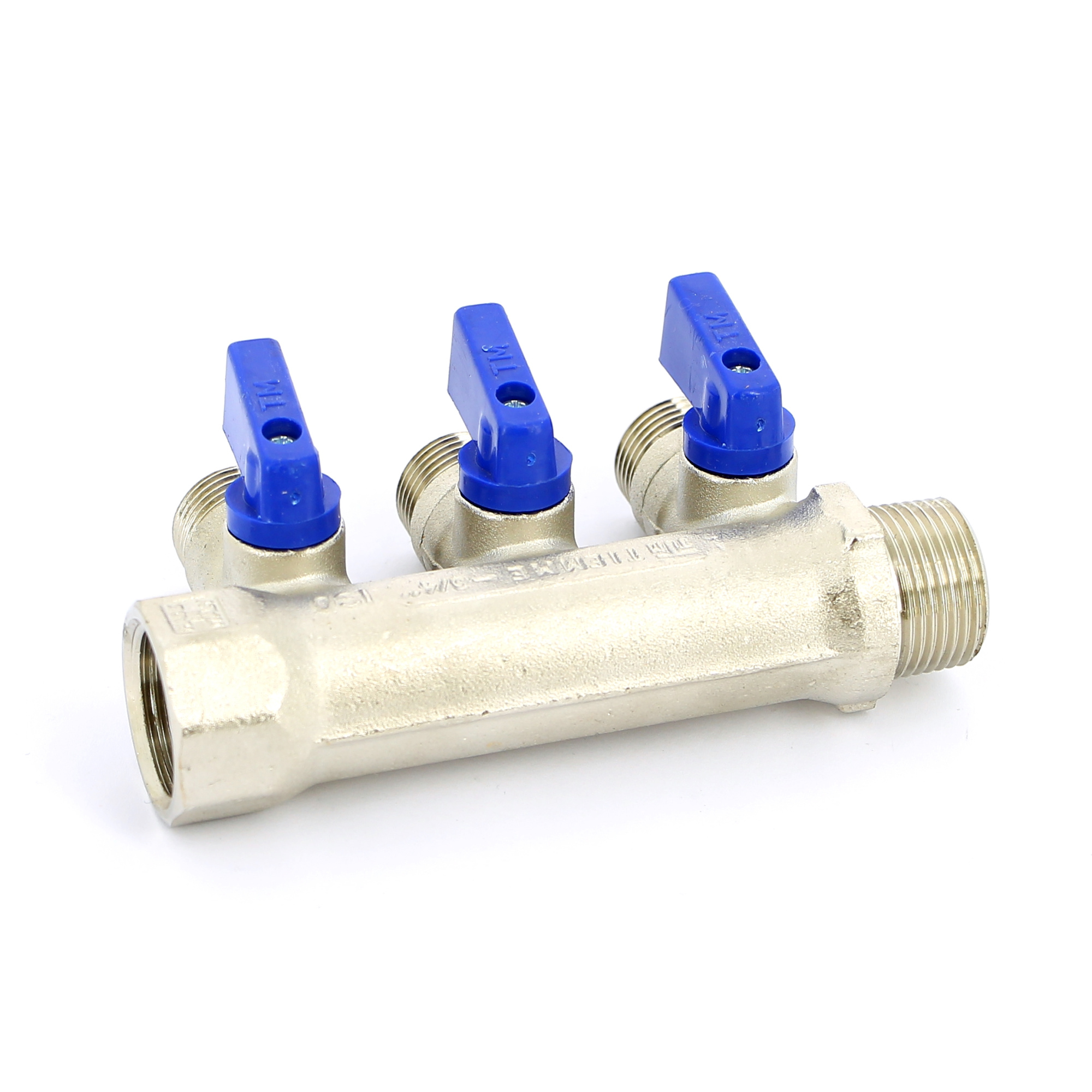 Коллектор 3 выхода Tiemme 3/4"x1/2"евроконус с кранами, никелированый 1820003