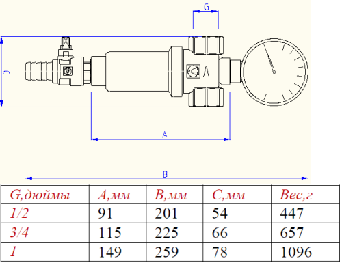 Фильтр грубой очистки Valtec 3/4"В самопромывной с манометром VT.389.N.05