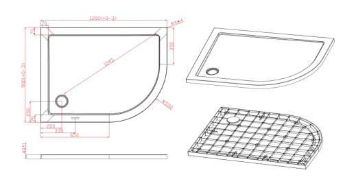 Душевой поддон SMC 120x90 Cezares TRAY-M-RH-120/90-550-35-W-R правый, асимметричный, стеклокомпозит