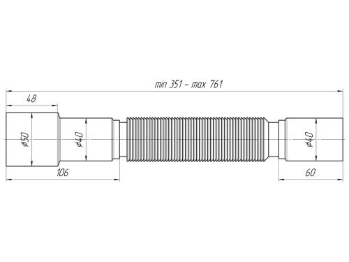 Гофра для сифона 40x40/50 длина 365-800 мм ANI K406
