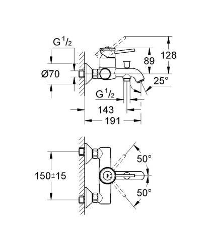 Смеситель для ванны Grohe BauClassic 32865000 Хром