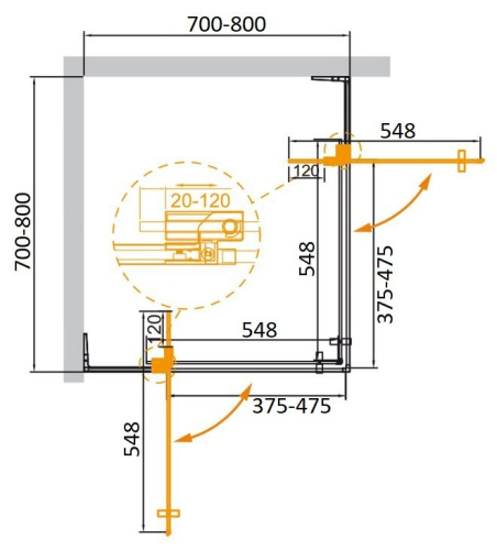 Душевой уголок 80x90 Cezares SLIDER-A-2-80/90-GRIGIO-NERO