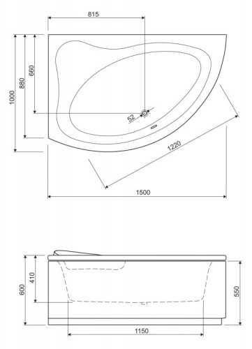 Акриловая ванна Riho 1500x1000x410 TEBE-150-100-41-L